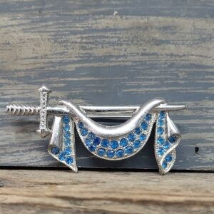 Vintage Signed ORA Sword Rhinestone Brooch